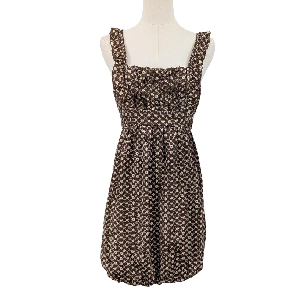 Johnny Martin Brown Floral Bubble Hem Dress Size 1 Jrs Retro Y2K Sundress Ruffle